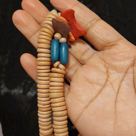 Tribal Exotic Fun Multicolor Wooden Beads Necklace Bold Statement - Picture 5 of 6
